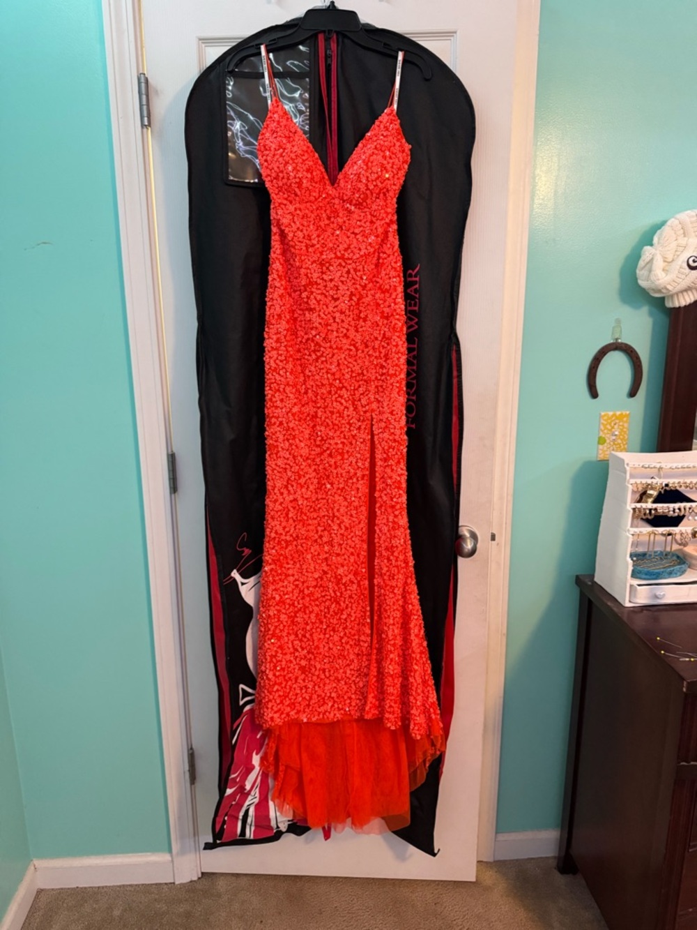 Sherri Hill OrangeSequin V-Neck Prom Dress